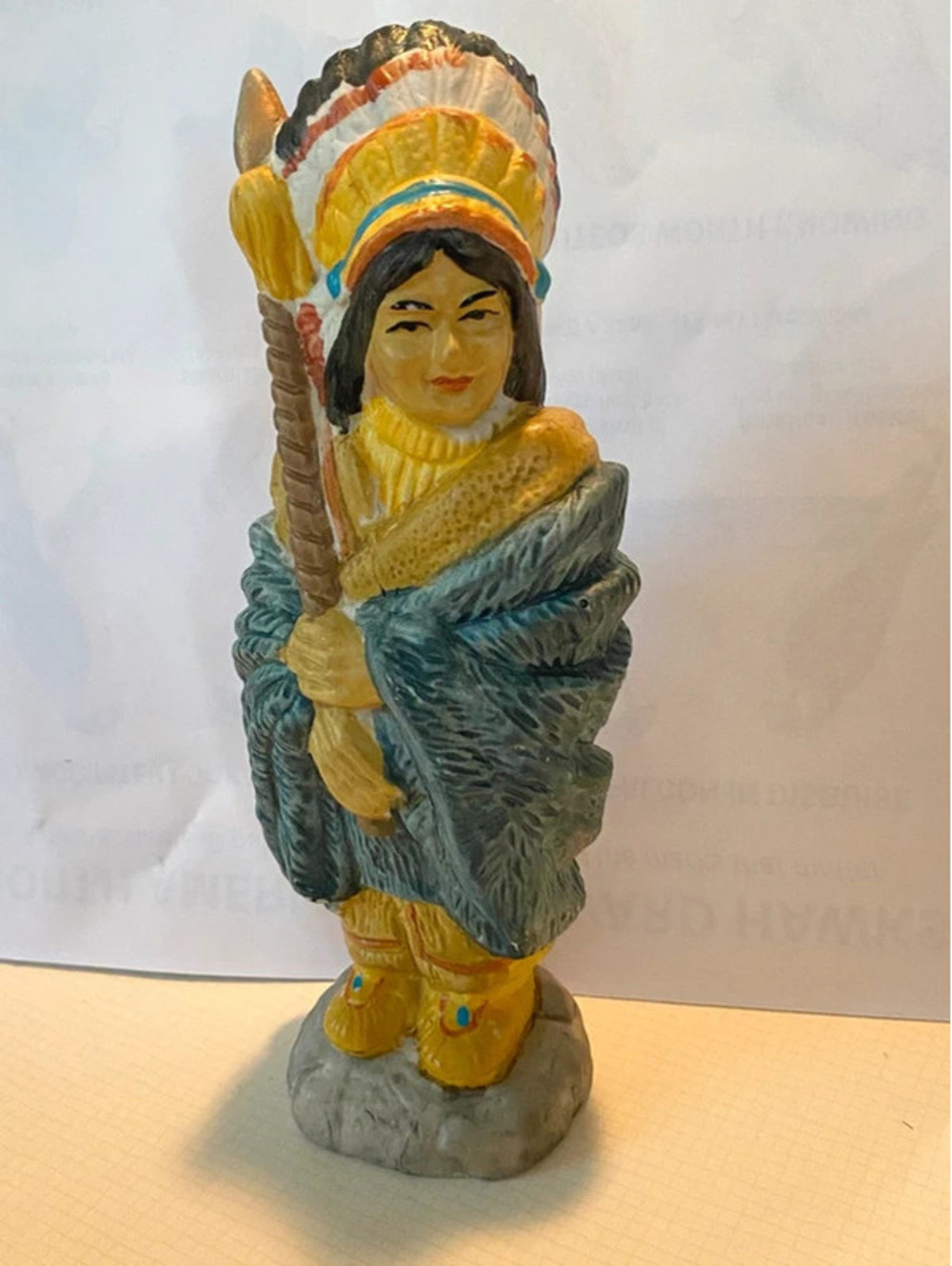 Vintage Native American Chief Figurine Hand-Painted chalkware